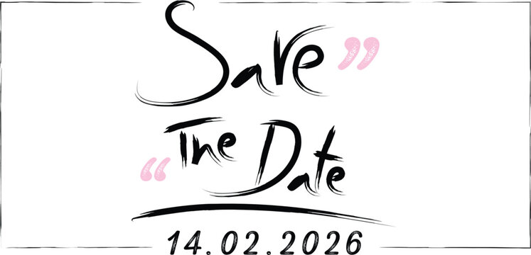 A charming, hand-drawn vector "Save the Date" illustration for Valentine's Day,