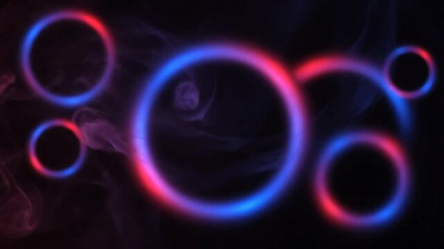 Abstract Glowing Neon Rings with Smoldering Smoke Background for Trendy Modern Artistic Concepts