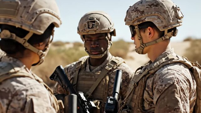 Soldiers in desert with weapons