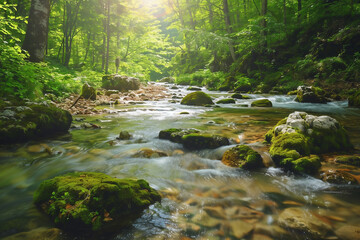 Obraz premium 緑豊かな渓流の風景