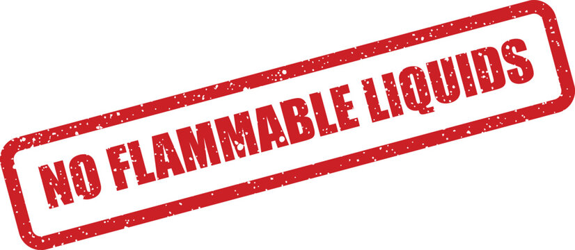 A distressed red rectangular rubber stamp clearly indicates a warning against flammable liquids
