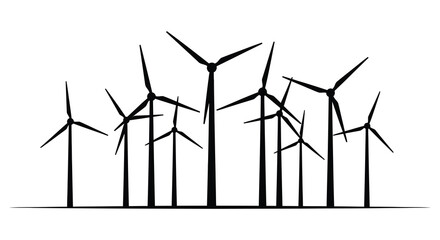 A cluster of modern wind turbines against a plain white background creating a striking silhouette high quality professional © Komla02