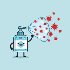 Hand Sanitizer Bottle Character Sprays Germs.