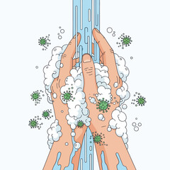 Hands Washing Off Germs with Soap.