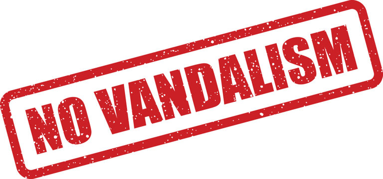 A distressed red rubber stamp featuring the explicit warning NO VANDALISM is presented against white