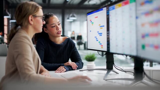 Female Office Manager Using Computer Screen
