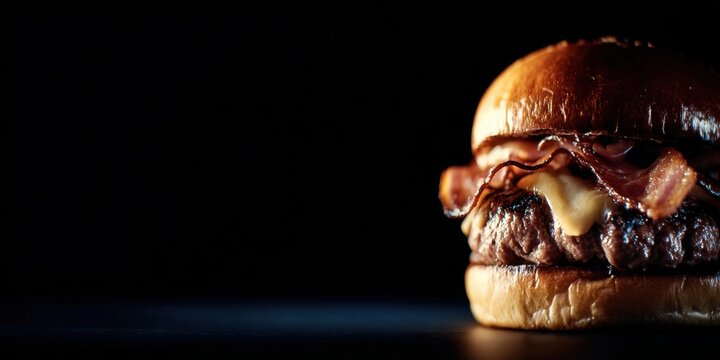 Delicious gourmet burger on a dark background