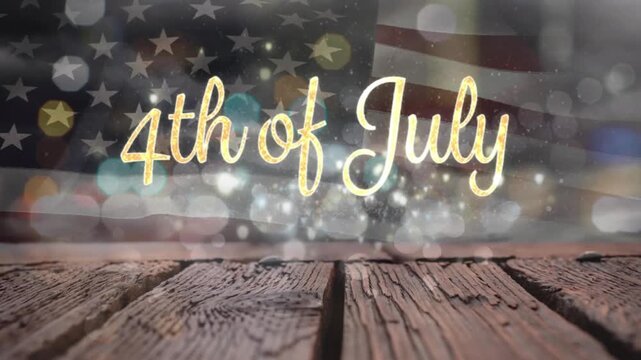 Animation of 4th of july text over flag of united states of america