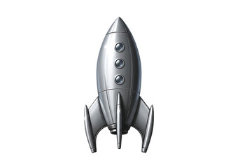 Metallic silver rocket ship with fins and thrusters isolated on a transparent background spaceship gray