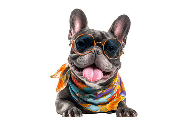 dog on a transparent background wearing glasses, summer concept