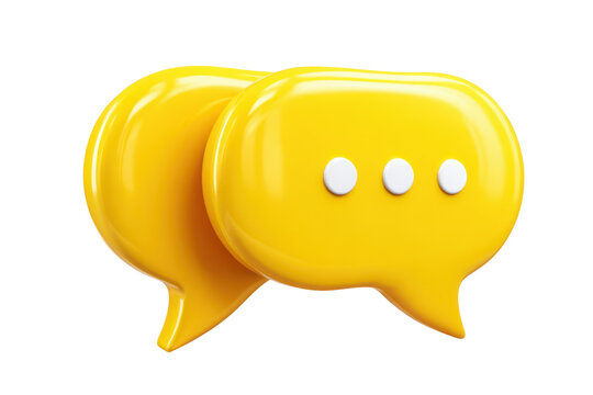 illustration: yellow speech bubble 3d symbol icon showing communication and talking isolated on white or transparent png
