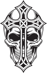 Christian Skull Cross Tattoo Design &ndash; Gothic Faith Skull Line Art Collection
