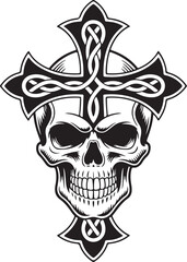 Christian Skull Cross Tattoo Design &ndash; Gothic Faith Skull Line Art Collection
