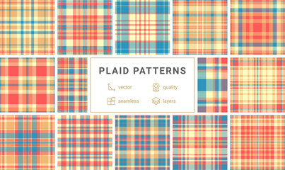 Seamless tartan texture with a classic check design in blue, orange, and red. Perfect for autumn fashion, rustic decor, and versatile fabric prints. A timeless and cozy geometric style.