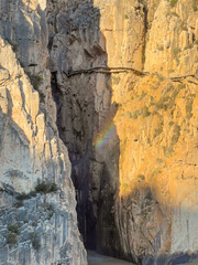 Garganta del Chorro Gorge with Rainbow at Caminito del Rey, M&aacute;laga, Andalusia, Spain