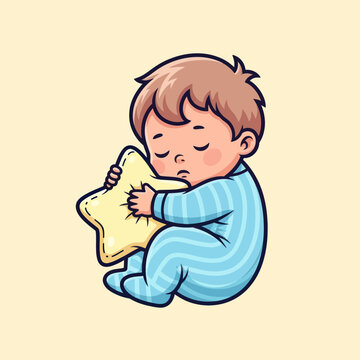 Child Holding Star Shaped Pillow Sleeping.