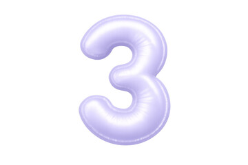 Number three purple balloon floating on transparent background