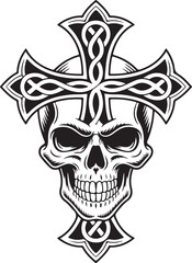 Christian Skull Cross Tattoo Design &ndash; Gothic Faith Skull Line Art Collection
