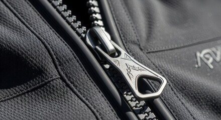 Close-up of black jacket zipper.