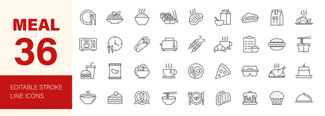 Fototapeta na wymiar Meal icon set. Editable line icons. Vector illustration.