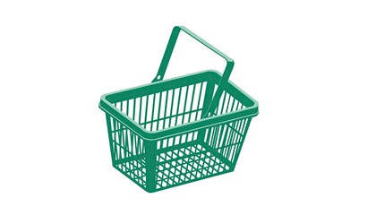 Green empty shopping basket with handle on a white background
