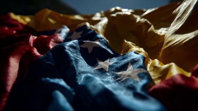 Venezuelan Flag Close Up Waving Fabric Texture, Venezuela National Flag Background