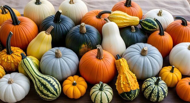 Assorted winter squashes and pumpkins