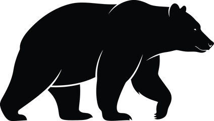 Vector Illustration of Black silhouette of a bear walking, isolated on white background