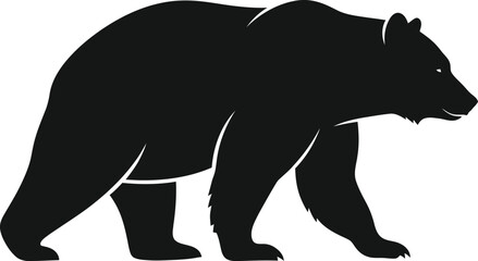 Vector Illustration of Black silhouette of a bear walking, isolated on white background