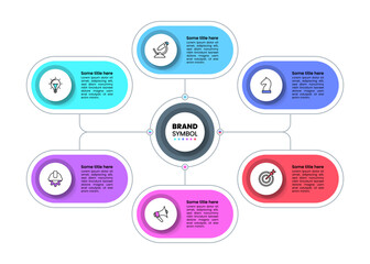 Infographic template. 6 connected banners with icons