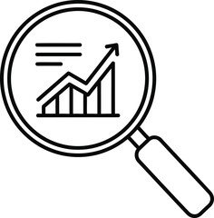 Vector Illustration of Magnifying glass examining rising graph icon