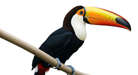 Fototapeta premium Colorful Toucan Perched on Branch isolated on a transparent background bird black