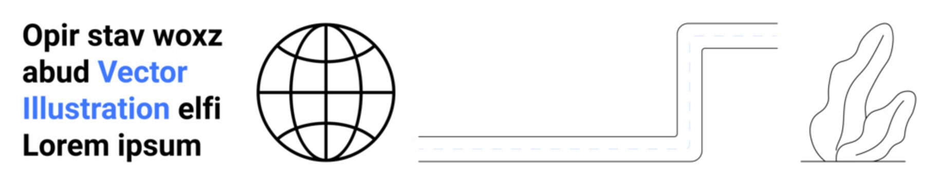 Global connectivity, abstract design, modern layouts, digital concepts, minimalism, creative projects. A globe with gridlines, a geometric line and an organic shape. Global connectivity