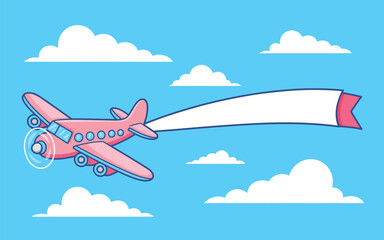 Airplane Poster, with Front Propeller, Streamlined Body, and Long Banner Trailing Behind