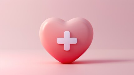 Obraz premium Soft 3D Heart Health Icon With Plus Sign — Modern Healthcare App Symbol for Health Care, Medical, and Wellness Concepts