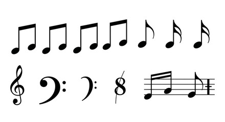 Fototapeta premium White musical notes and symbols on transparent background isolated on a transparent background music symbols