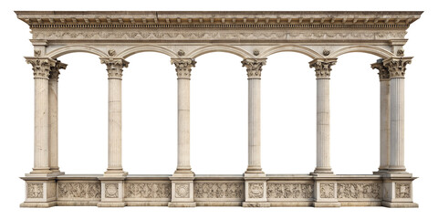 Naklejka premium Elegant classical arch supported by stone columns, luxury architecture element, isolated on transparent background, PNG