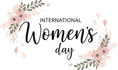 Vector Illustration of International Women's Day floral banner with elegant script font