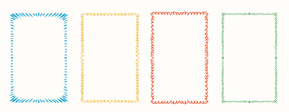 colorful hand drawn wavy frame set romantic curly border