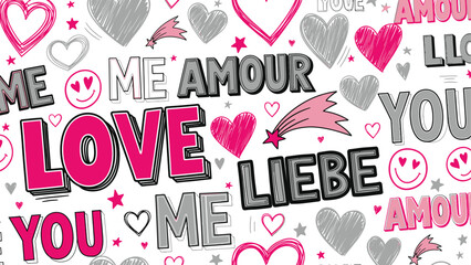 Vector Illustration of Colorful Love Typography with Hearts and Symbols