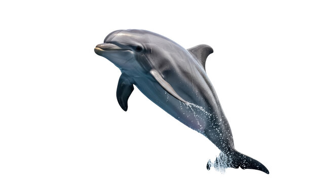 Bottlenose dolphin jumping PNG isolated on transparent background, marine mammal with smooth skin and streamlined body for wildlife concepts