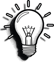 Vector Illustration of Black and white illustration of a shining lightbulb