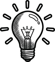 Vector Illustration of Hand drawn lightbulb with glowing idea illustration