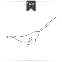One line drawing of a narwhal. Narwhal outline illustration © Stanislav