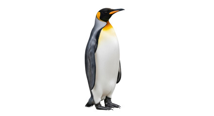 Obraz premium Majestic king penguin PNG isolated on transparent background, standing tall with vibrant yellow and black plumage, wildlife animal