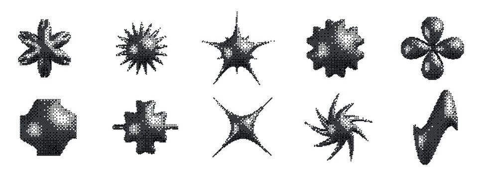 pixelated d yk shape set bitmap stars flowers sparkles