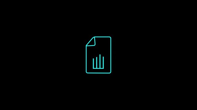 Cyan outline icon of a document with a bar chart on black background file paper