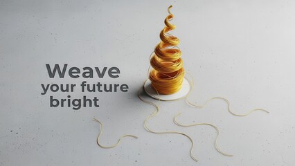 Golden thread sculpture on flat surface