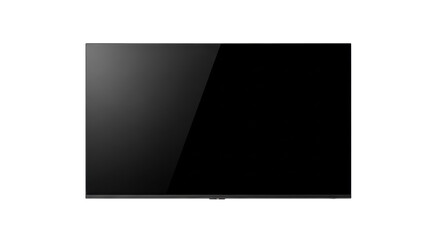 Sleek black TV screen PNG isolated on transparent background, modern television set for home...