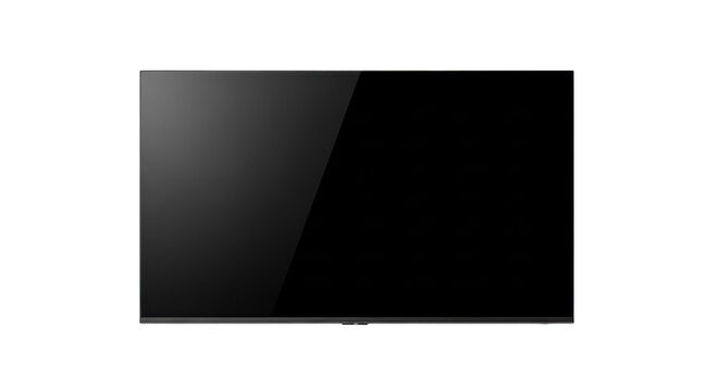Sleek black TV screen PNG isolated on transparent background, modern television set for home entertainment and digital media